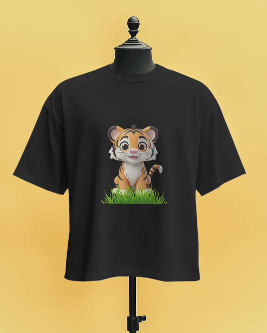 Tiger in Garden - Round Neck T-Shirt