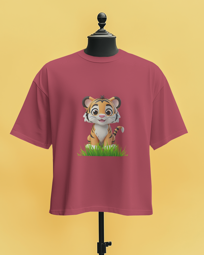 Tiger in Garden - Round Neck T-Shirt