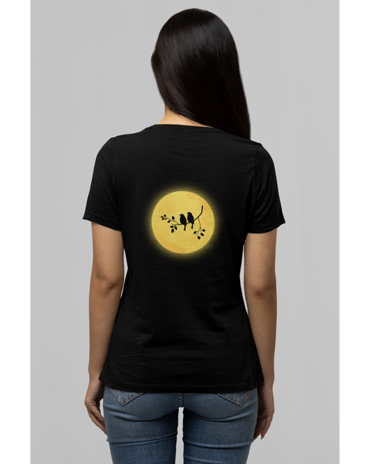 Bird Shadow in Yellow Moon Light - Round Neck T-Shirt
